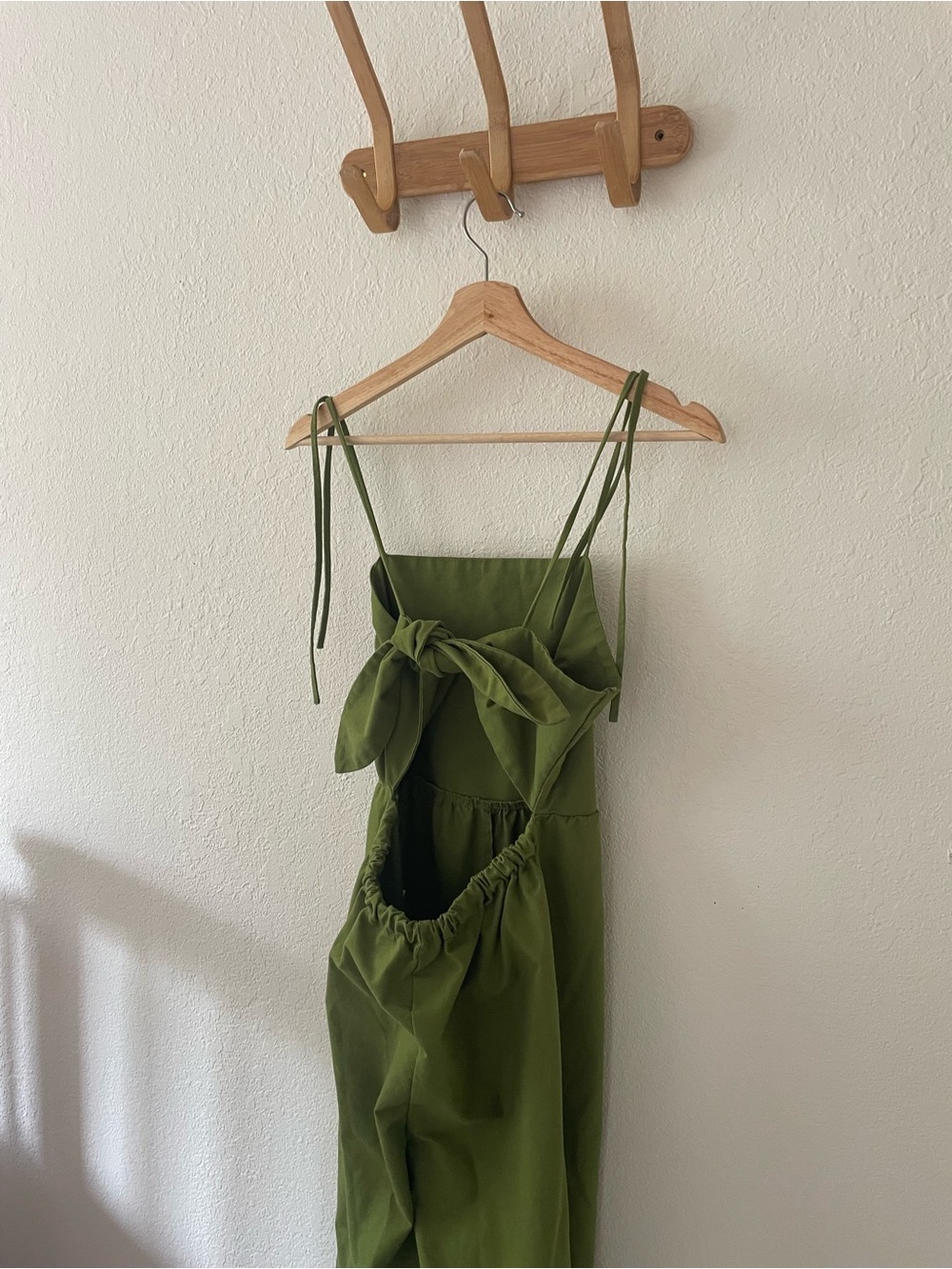 Monteau Los Angeles Women’s Green Wide Leg Tie Back Cropped Linen Jumpsuit SZ S - Picture 8 of 12
